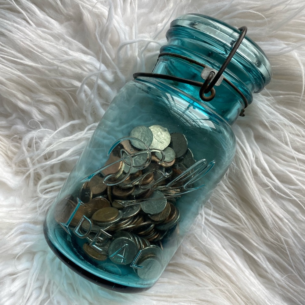 Vintage Large Turquoise Blue Ball Jar